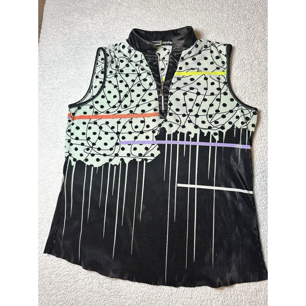 JAMIE SADOCK Black Blue Geometric 1/4 Zip Sleeveless Golf Top Sz M